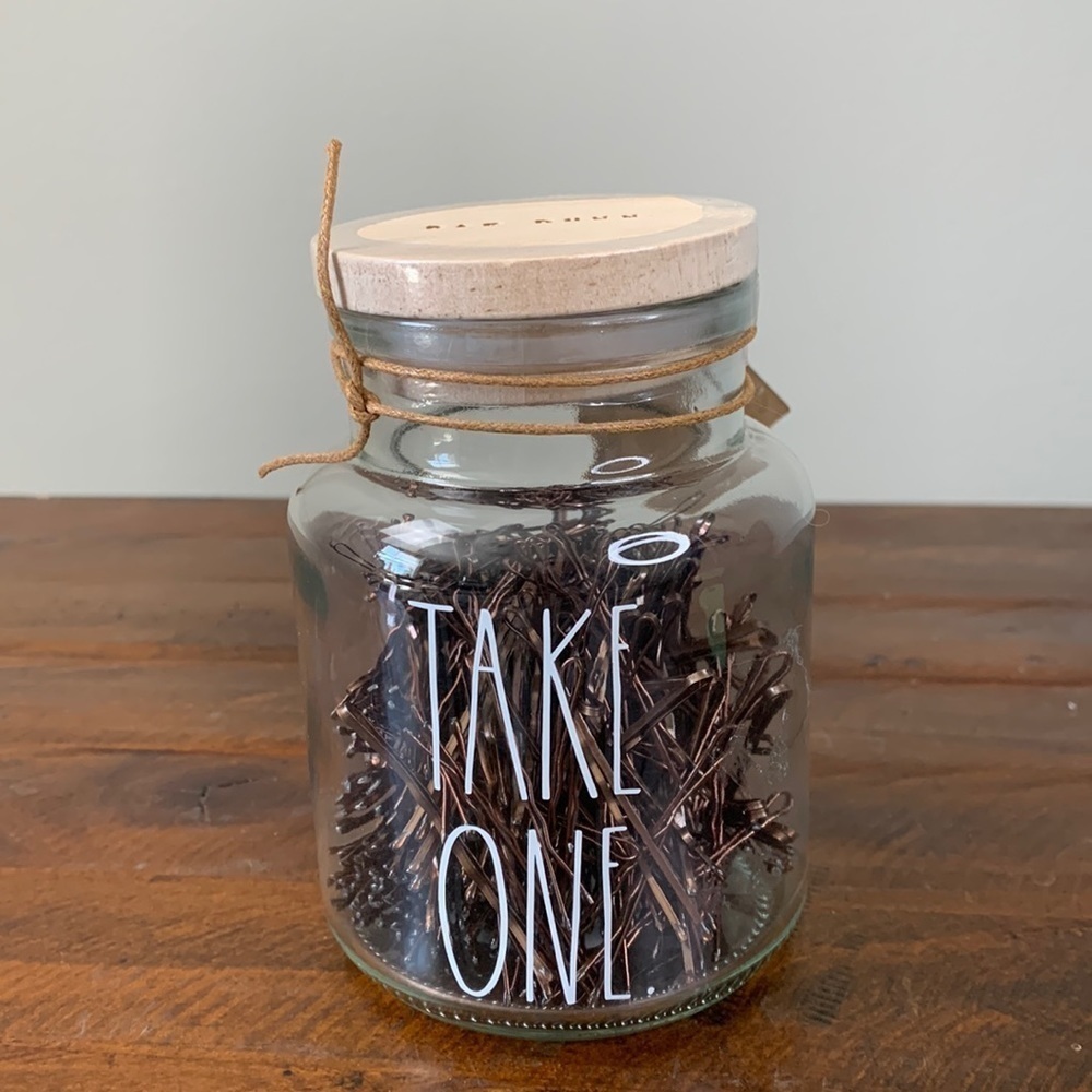 Last 1 - RAE DUNN • “Take One” Glass Jar Bobby Pins - Picture 5 of 6
